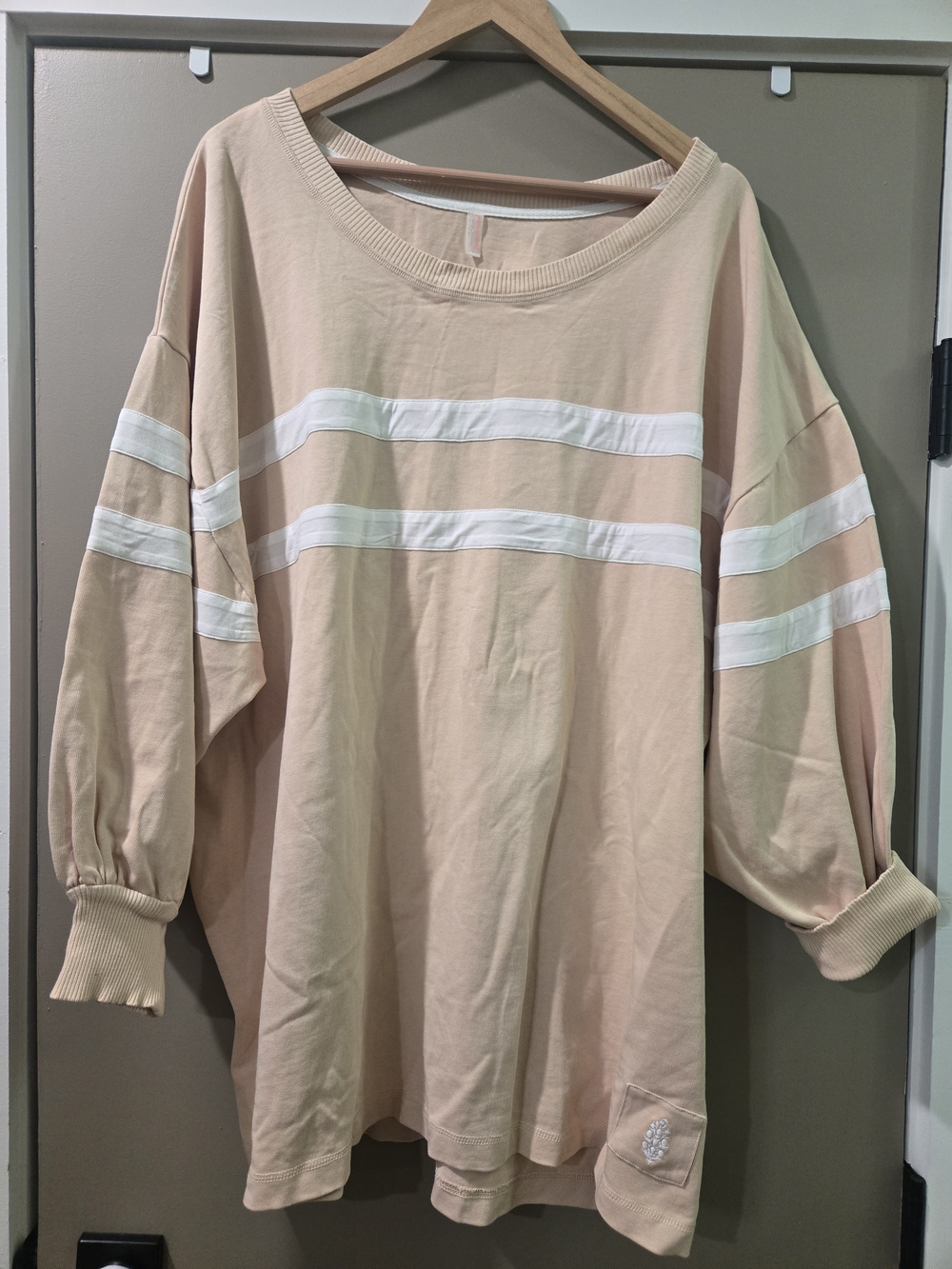 Free People XL Peach Varsity Stripe Oversized Slouchy Pullover Top